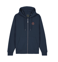 Sweat zippé| bleu marine| broderie| orange fluo| coton bio| saint malo|