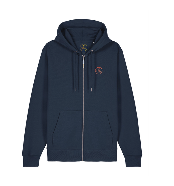 Sweat zippé| bleu marine| broderie| orange fluo| coton bio| saint malo|