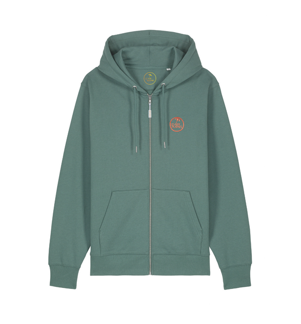 Le Sweat zippé Algue - Broderie orange fluo