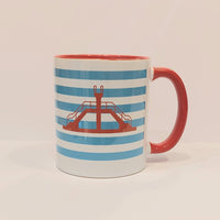 MUG| saint malo| bretagne| marinière| bleu| rouge| plongeoir| le petit plagiste