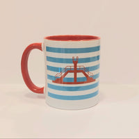 MUG| saint malo| bretagne| marinière| bleu| rouge| plongeoir| le petit plagiste