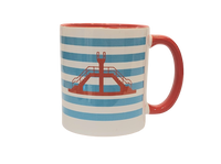 MUG| saint malo| bretagne| marinière| bleu| rouge| plongeoir| le petit plagiste