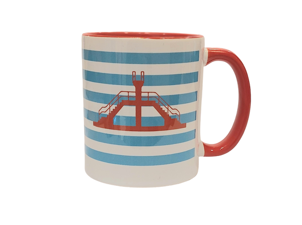 MUG| saint malo| bretagne| marinière| bleu| rouge| plongeoir| le petit plagiste