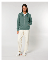 Le Sweat zippé Algue - Broderie orange fluo