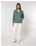 Le Sweat zippé Algue - Broderie orange fluo