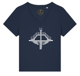 Le t-shirt femme col V fond marin - plongeoir blanc rayé marinière