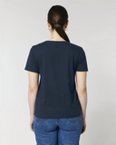 Le t-shirt femme col V fond marin - plongeoir blanc rayé marinière