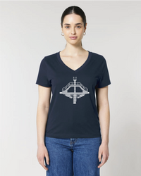 Le t-shirt femme col V fond marin - plongeoir blanc rayé marinière