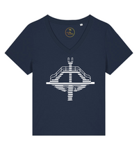 Le t-shirt femme col V fond marin - plongeoir blanc rayé marinière