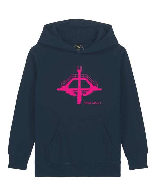Sweat enfant | coton bio | saint malo | plongeoir rose | fluo | imprimée en bretagne | local