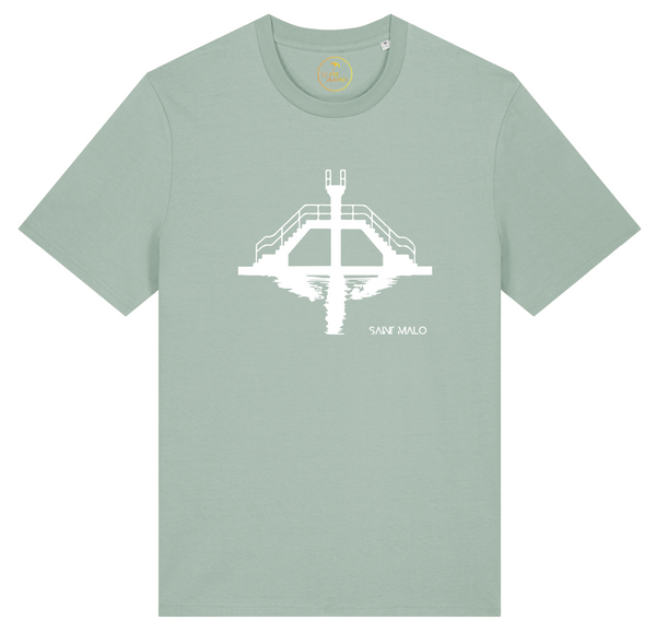 t-shirt | plongeoir | saint malo | blanc | coton bio | estran | vert d'eau | bretagne